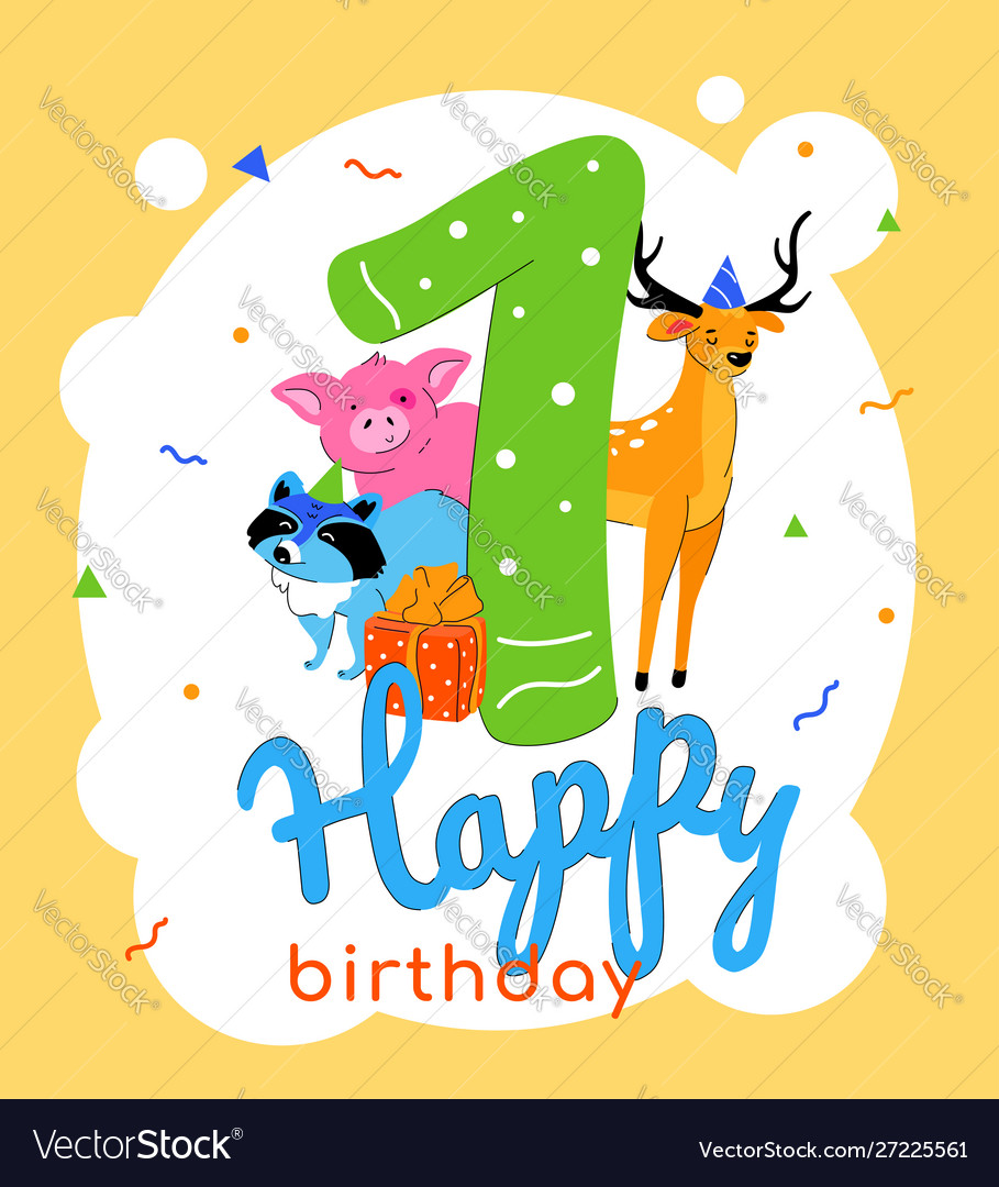 Children 1st birthday greeting card Royalty Free Vector