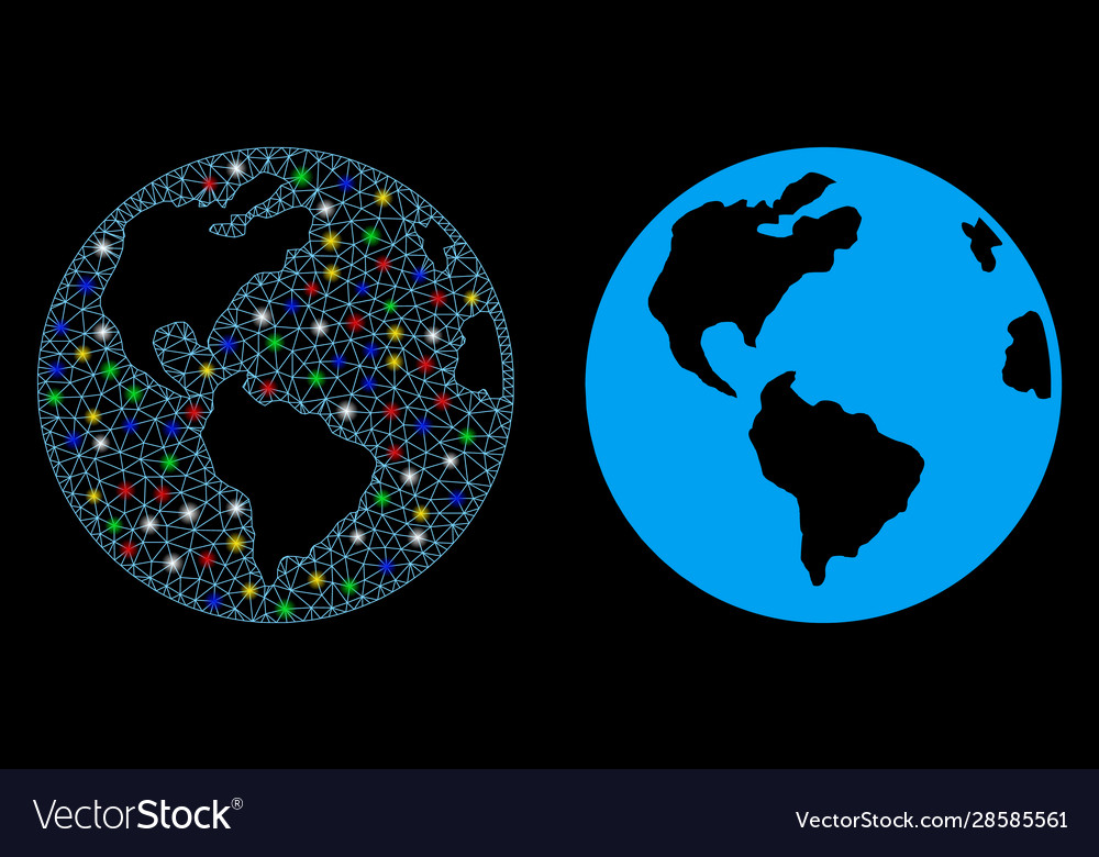 Glowing mesh wire frame planet earth icon