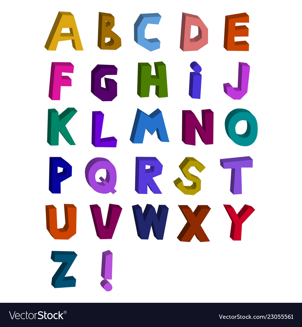 Hand drawn 3d alphabet Royalty Free Vector Image