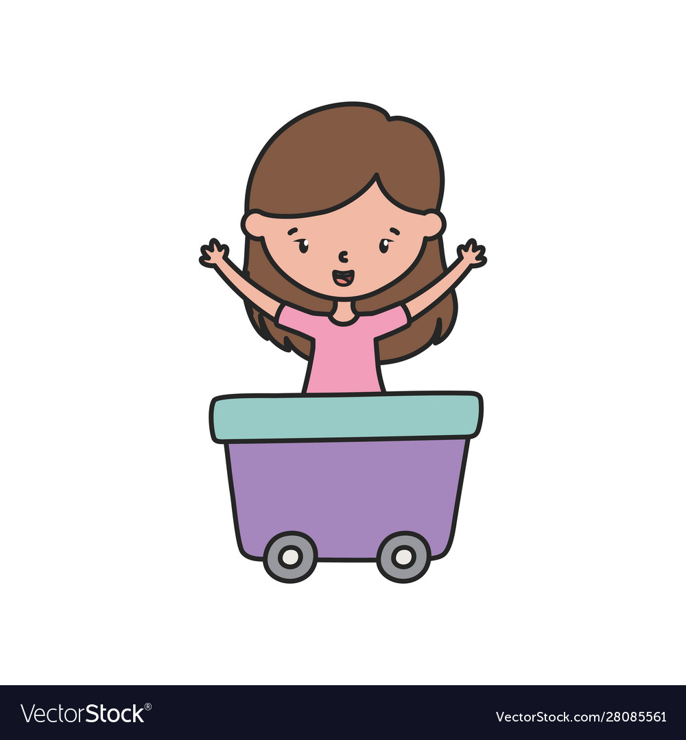 Happy little girl cartoon character in wagon toy