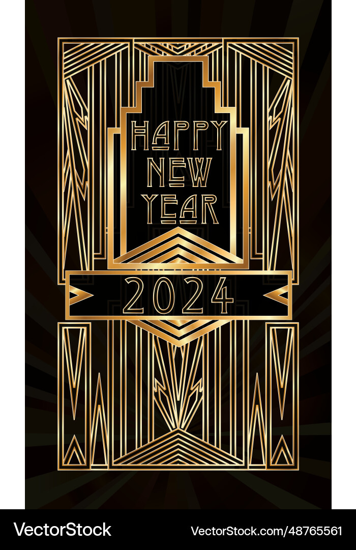 Happy New 2024 Year Art Deco Background Royalty Free Vector
