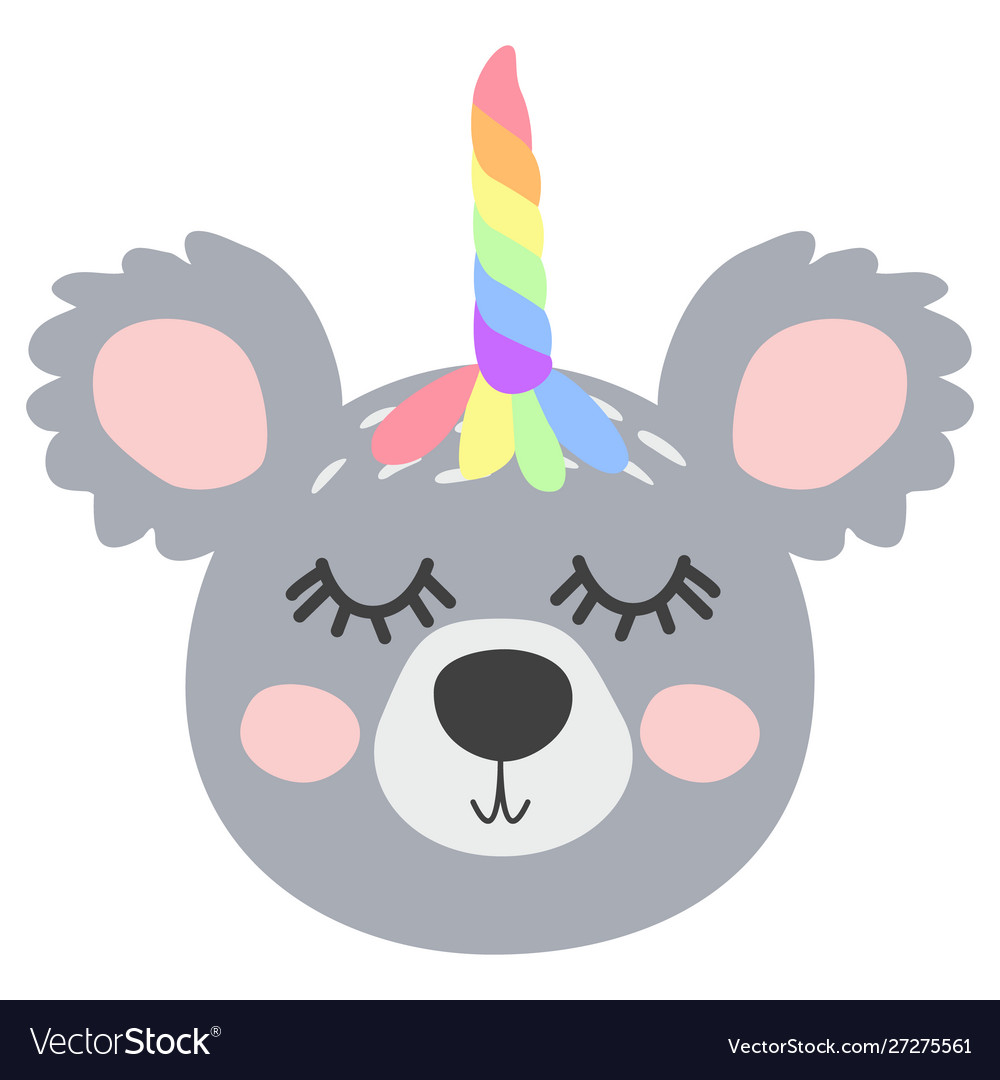 Magic cute unicorn koala bear with rainbow horn vector image Magic cute unicorn koala bear with rainbow horn
