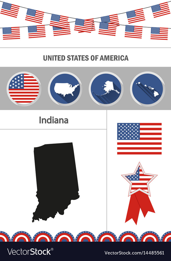 Map of indiana set flat design icons Royalty Free Vector