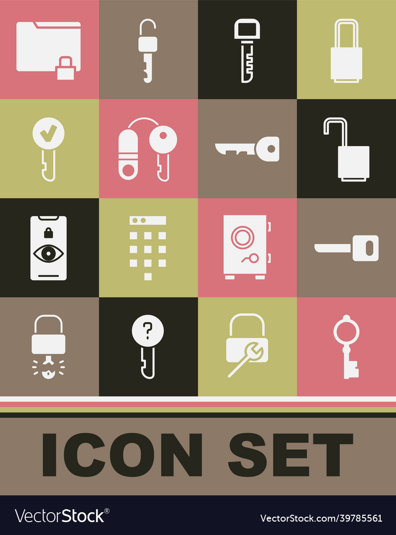 Set old key open padlock house with folder vector image Set old key open padlock house with folder