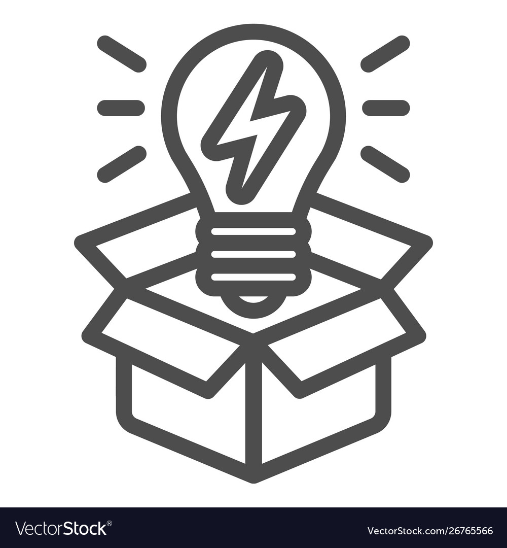 Box with lighbulb line icon idea vector image Box with lighbulb line icon idea