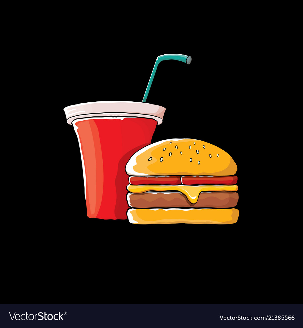 Cartoon tasty burger and cola paper cup Royalty Free Vector