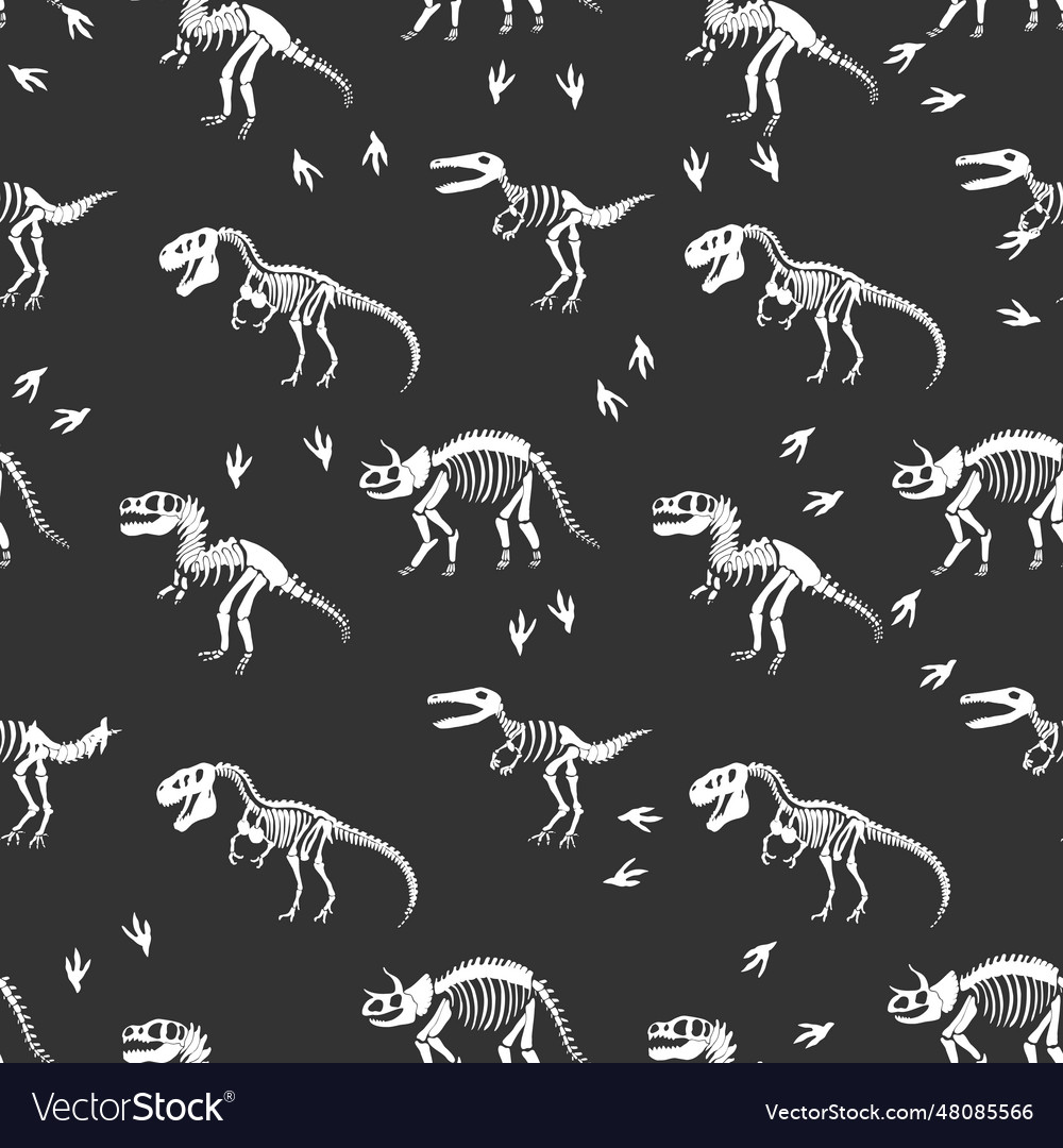 Dinosaur skeleton seamless pattern print vector image Dinosaur skeleton seamless pattern print