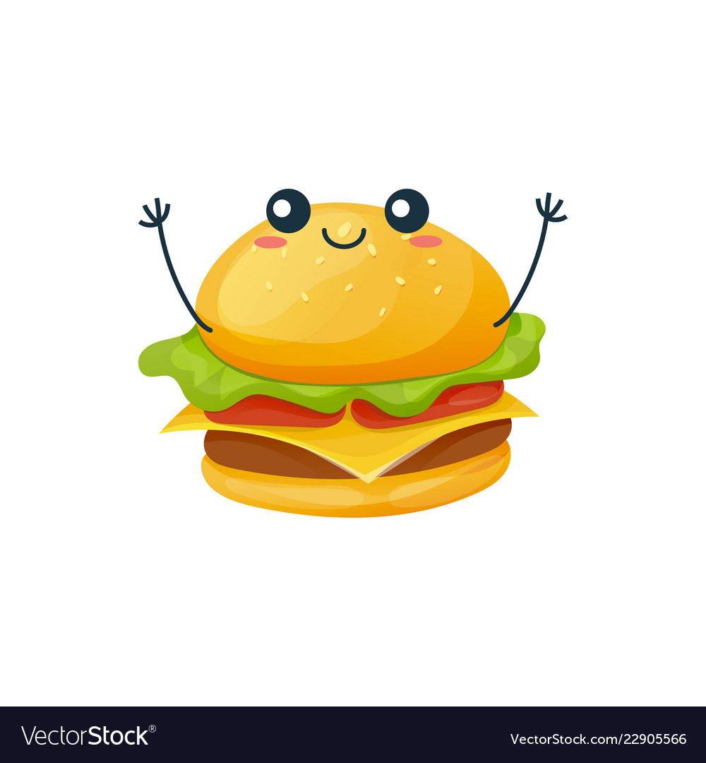 Funny characters delicious dishes fast food Vector Image