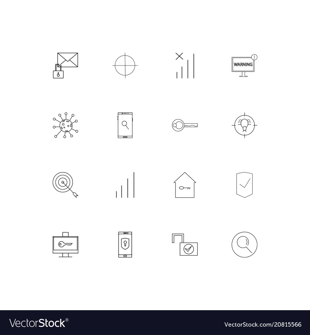 Internet security linear thin icons set outlined
