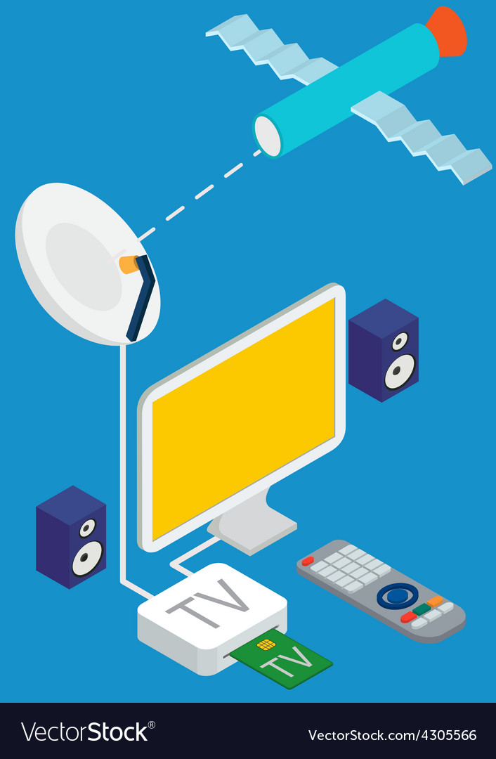 Isometric concept of satellite tv broadcast