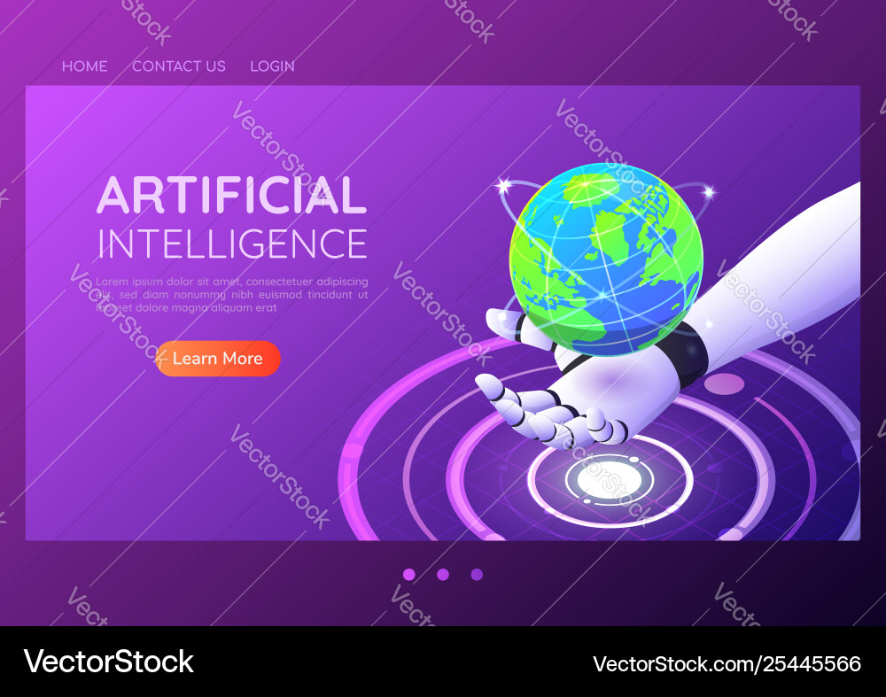 Isometric Web Banner Ai Robotic Hand Holding Vector Image