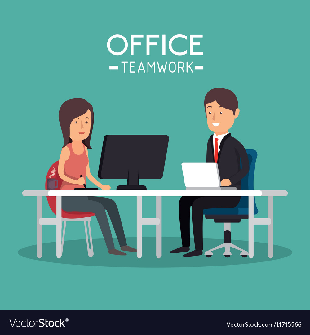 Office teamwork woman and man working pc