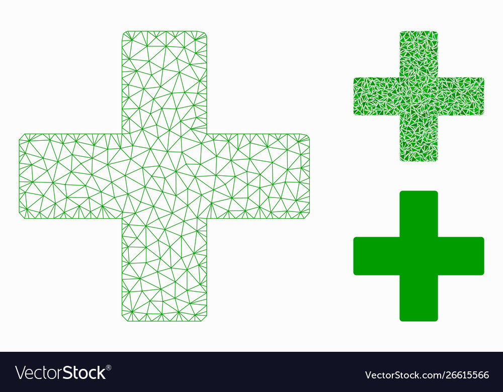 Plus mesh 2d model and triangle mosaic icon vector image Plus mesh 2d model and triangle mosaic icon
