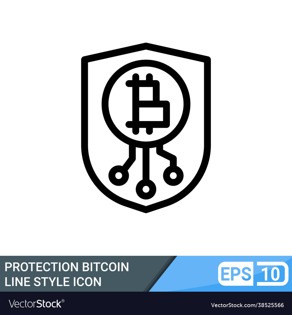 Secure and protected bitcoin line style icon vector image Secure and protected bitcoin line style icon
