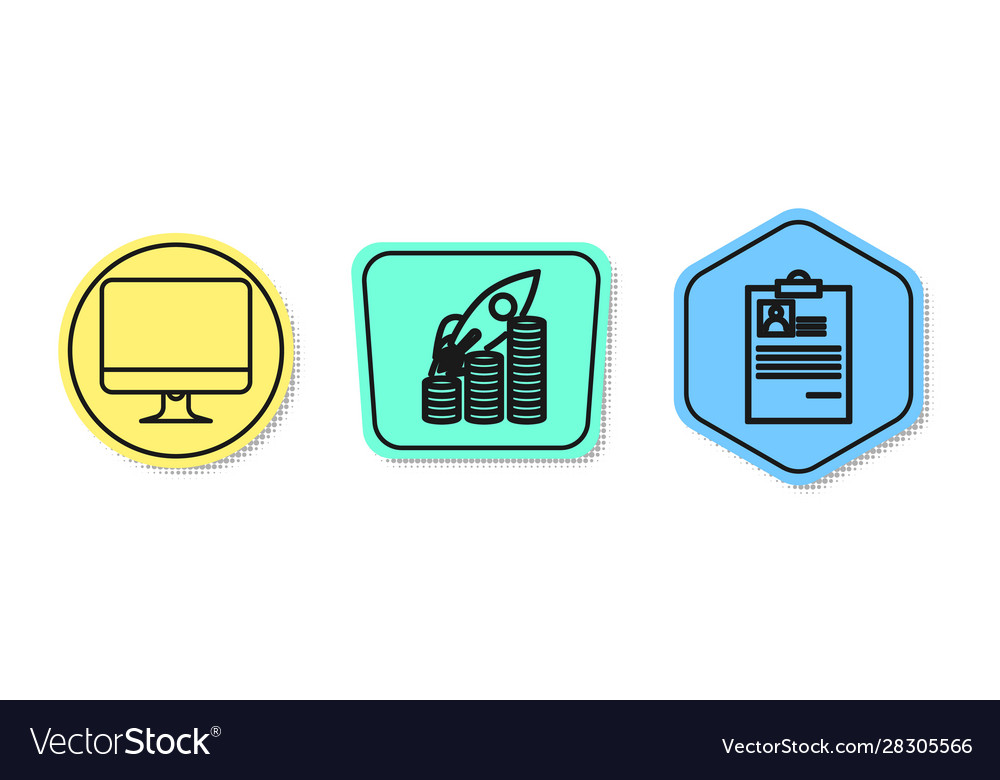 Set line computer monitor screen rocket flying up vector image Set line computer monitor screen rocket flying up