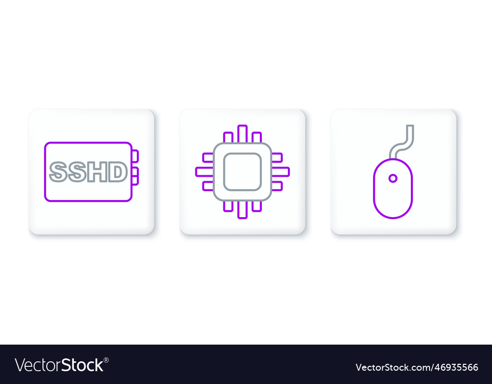 Set line computer mouse sshd card and processor vector image Set line computer mouse sshd card and processor