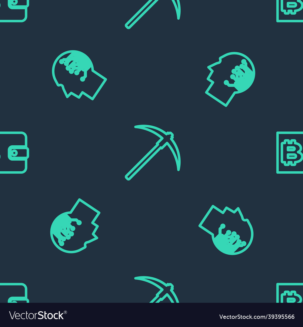 Set line pickaxe brain as digital circuit board vector image Set line pickaxe brain as digital circuit board