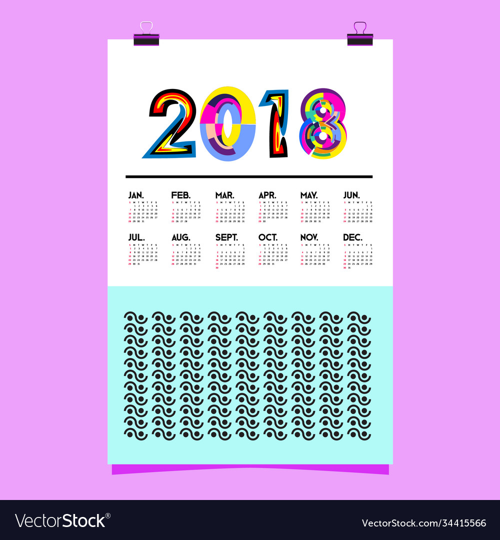 Set Wall Calendar 2018 Template Design Royalty Free Vector 2871