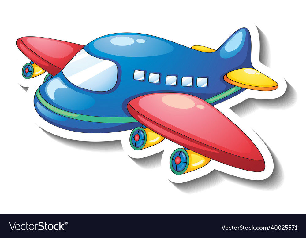 Airplane Cartoon Sticker On White Background Vector Image