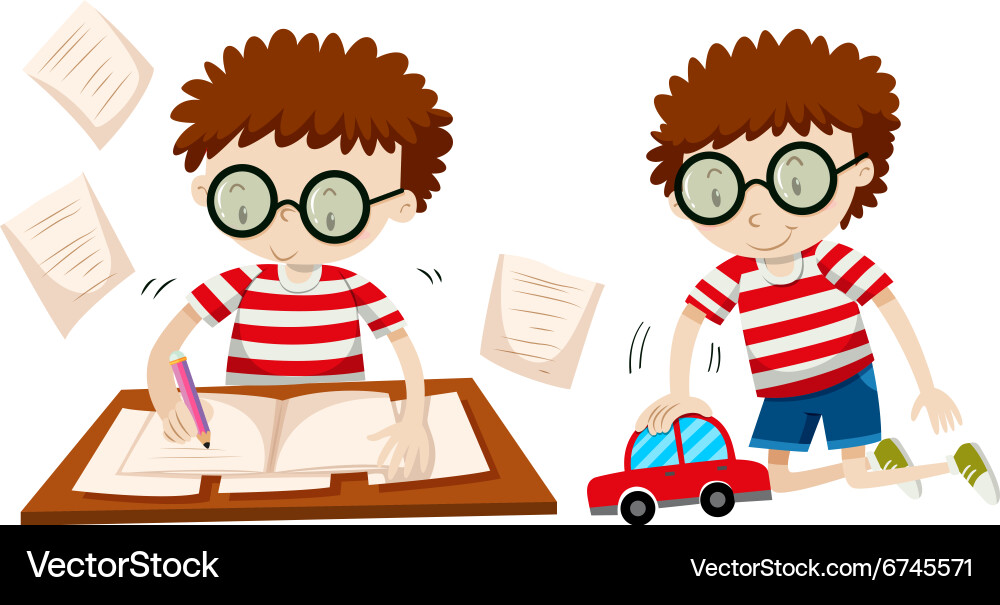 Boy working and playing Royalty Free Vector Image