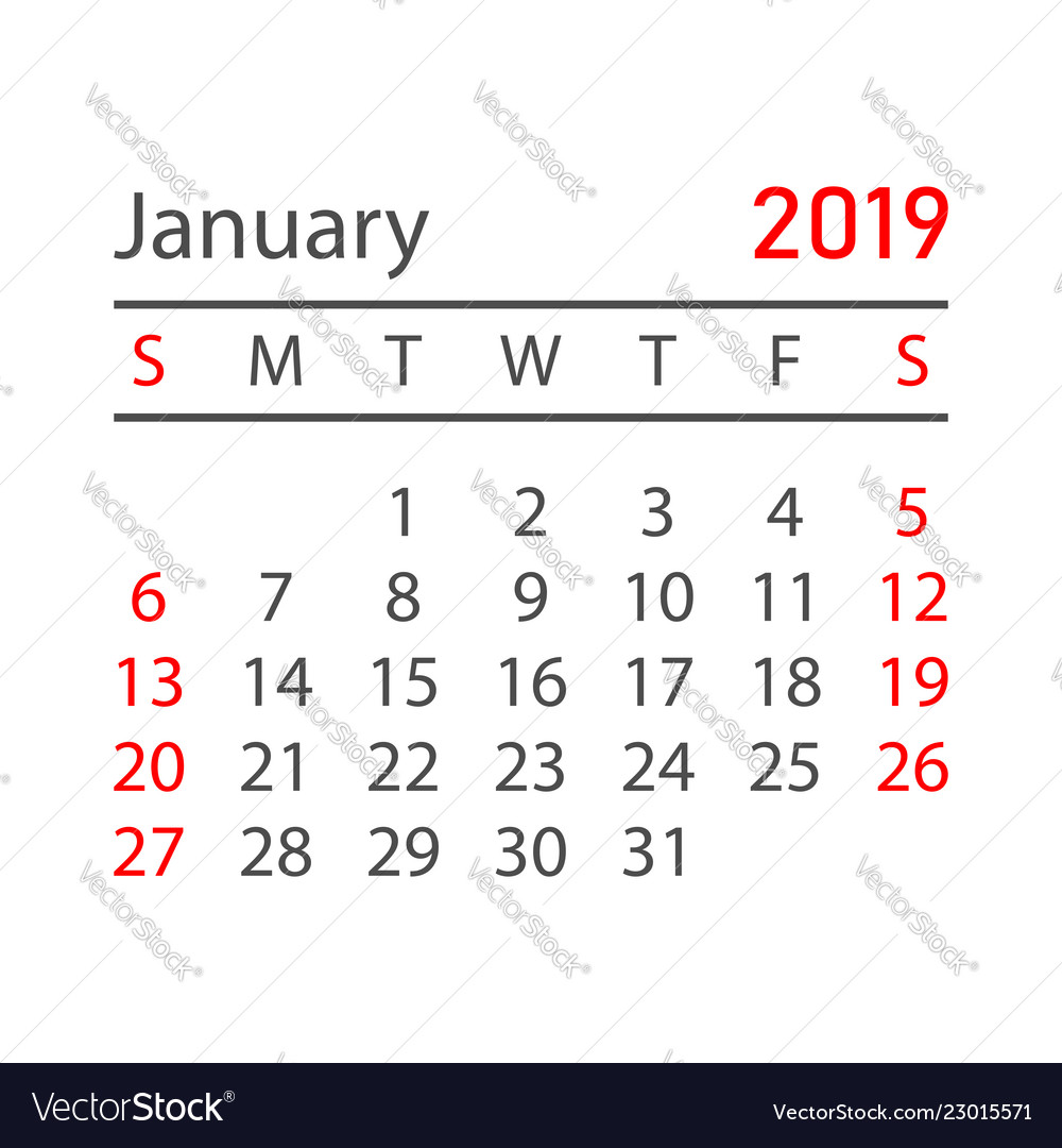 Kalender Januar 2019 Jahr in einfachen Stil vector image Kalender Januar 2019 Jahr in einfachen Stil