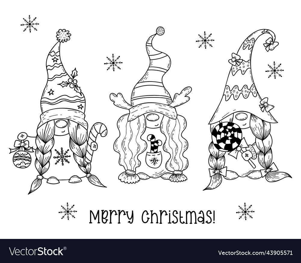 Christmas scandinavian girls gnomes new year Vector Image