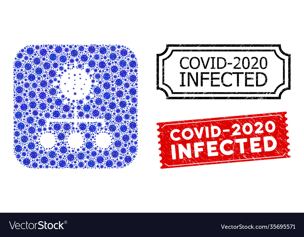 Covid19-2020 infected grunge seal stamps and cell