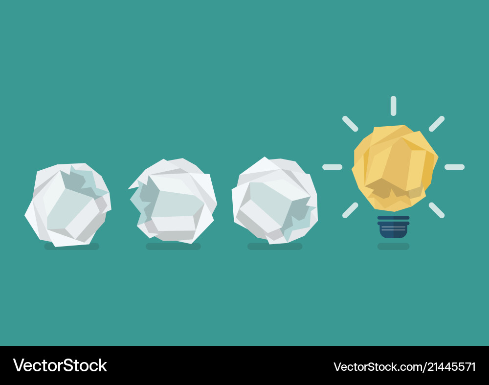 Crumpled paper light bulb with paper Royalty Free Vector