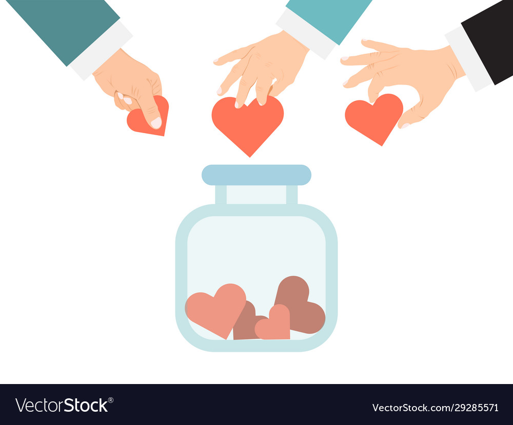 Donate jar with hearts concept charity Royalty Free Vector