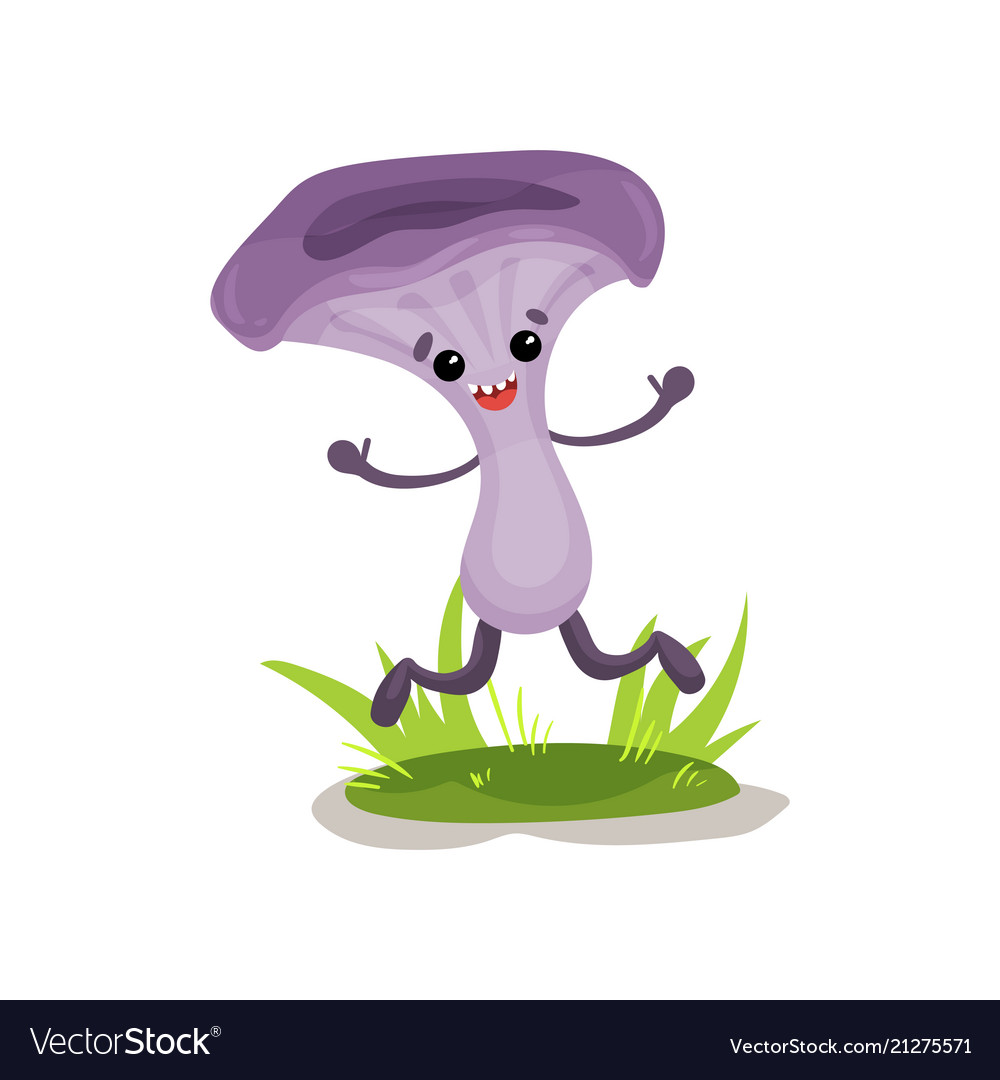 Happy mushroom character with human face having