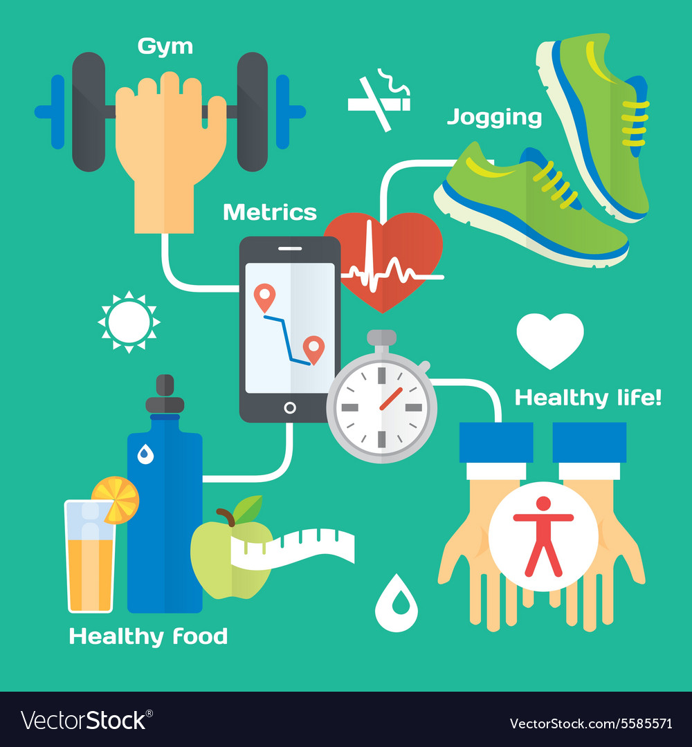 Healthy life concept flat icons of jogging gym Vector Image