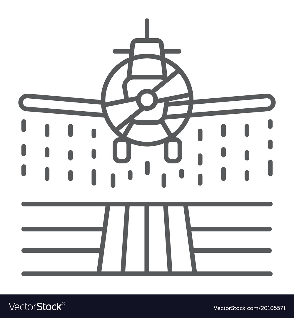 Plane sprays pesticides thin line icon farming