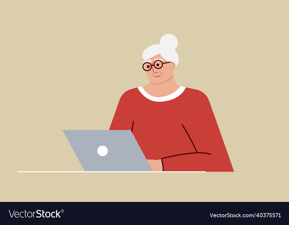 Senior woman studies and modern vector image Senior woman studies and modern