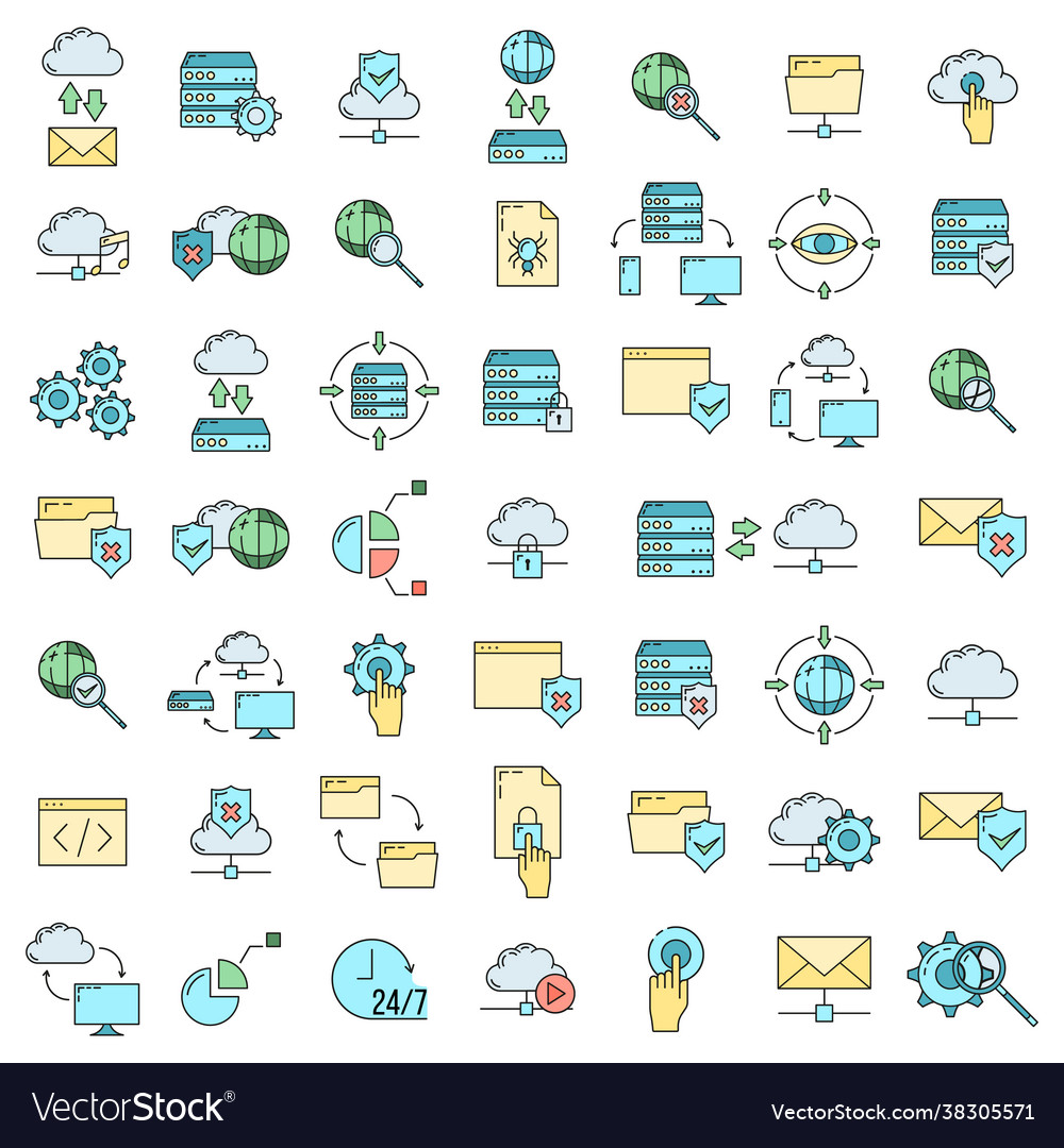 Set online database cloud computer technology vector image Set online database cloud computer technology