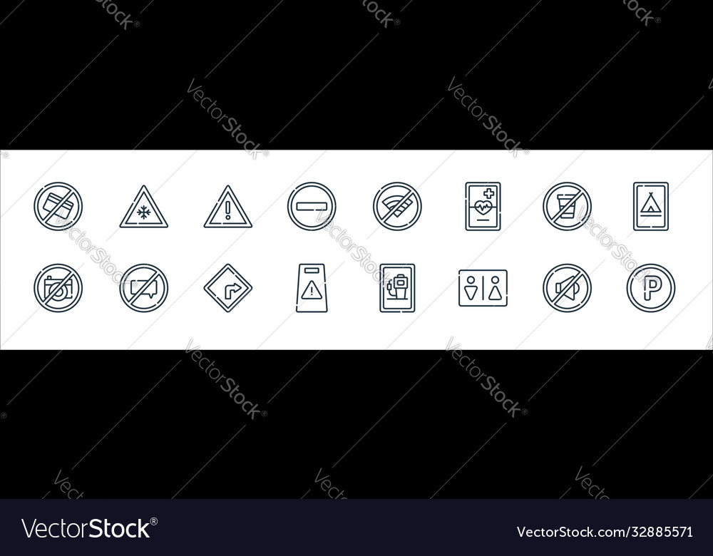 Signals and prohibitions line icons linear set vector image Signals and prohibitions line icons linear set