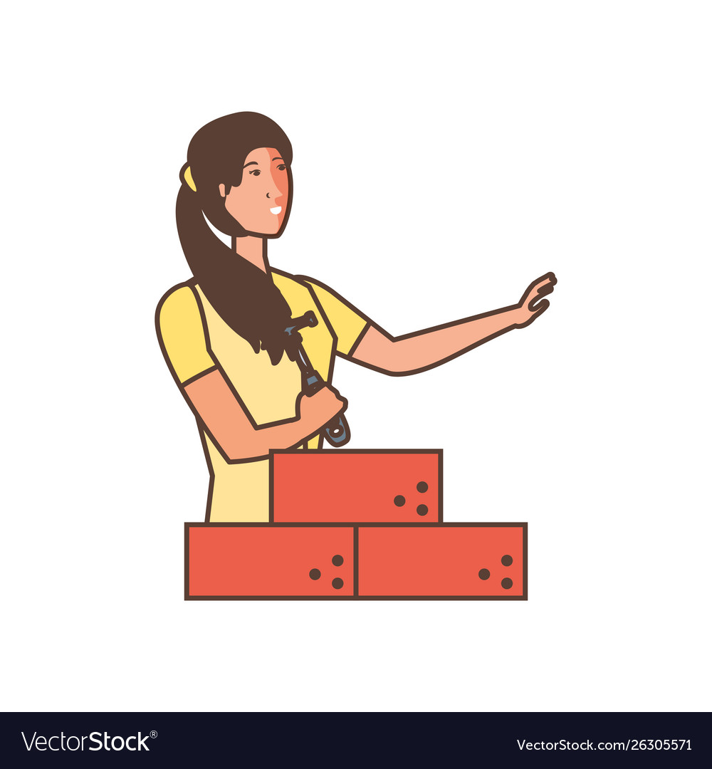 Worker construction woman with bricks Royalty Free Vector