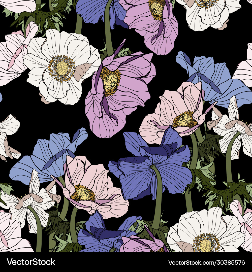 Anemone seamless pattern Royalty Free Vector Image