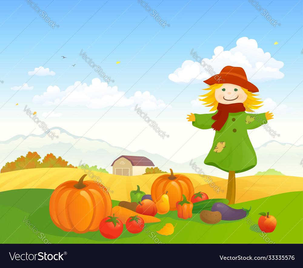 Farm harvest scene vector image Farm harvest scene