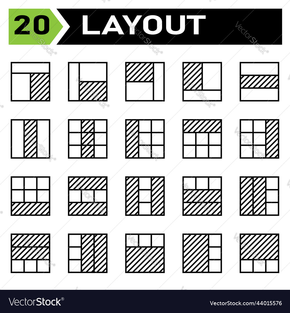 Layout-Icon-Set enthalten Grid Dashboard vector image Layout-Icon-Set enthalten Grid Dashboard