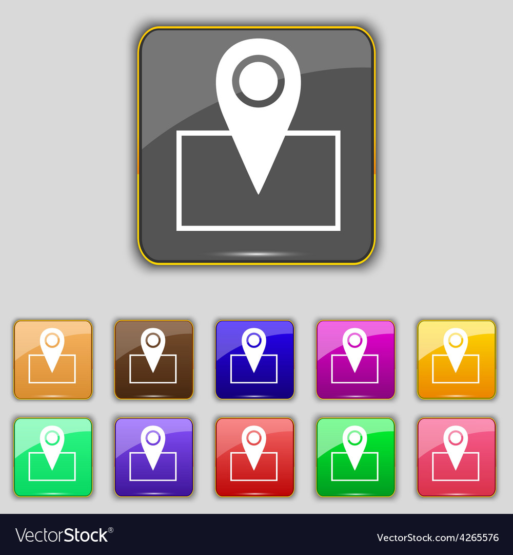 Map pointer icon sign set with eleven colored