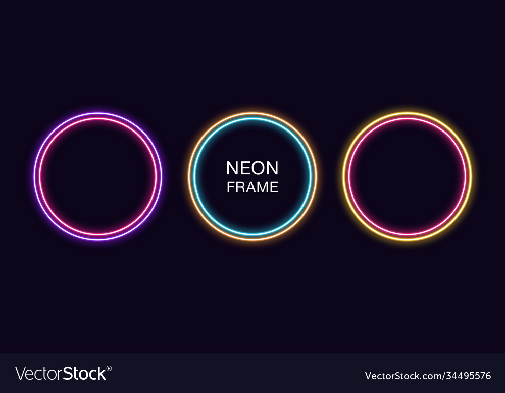 Neon circle frame set round border vector image Neon circle frame set round border