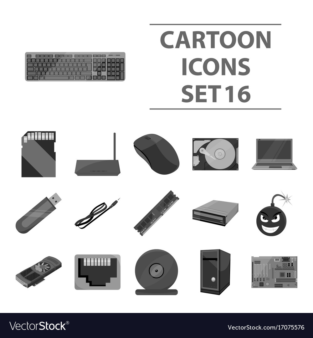 Personal computer set icons in monochrome style