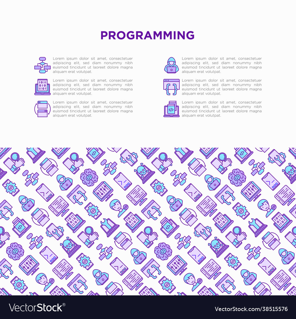 Programming concept with thin line icons Vector Image