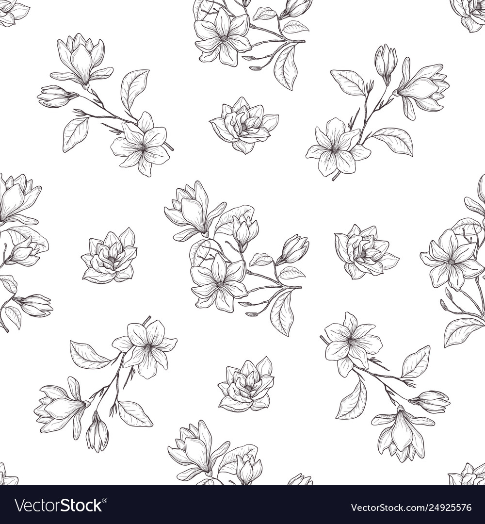 Seamless botanical line art pattern background
