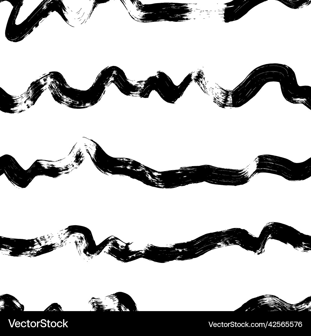 Seamless pattern with hand drawn black waves Vector Image