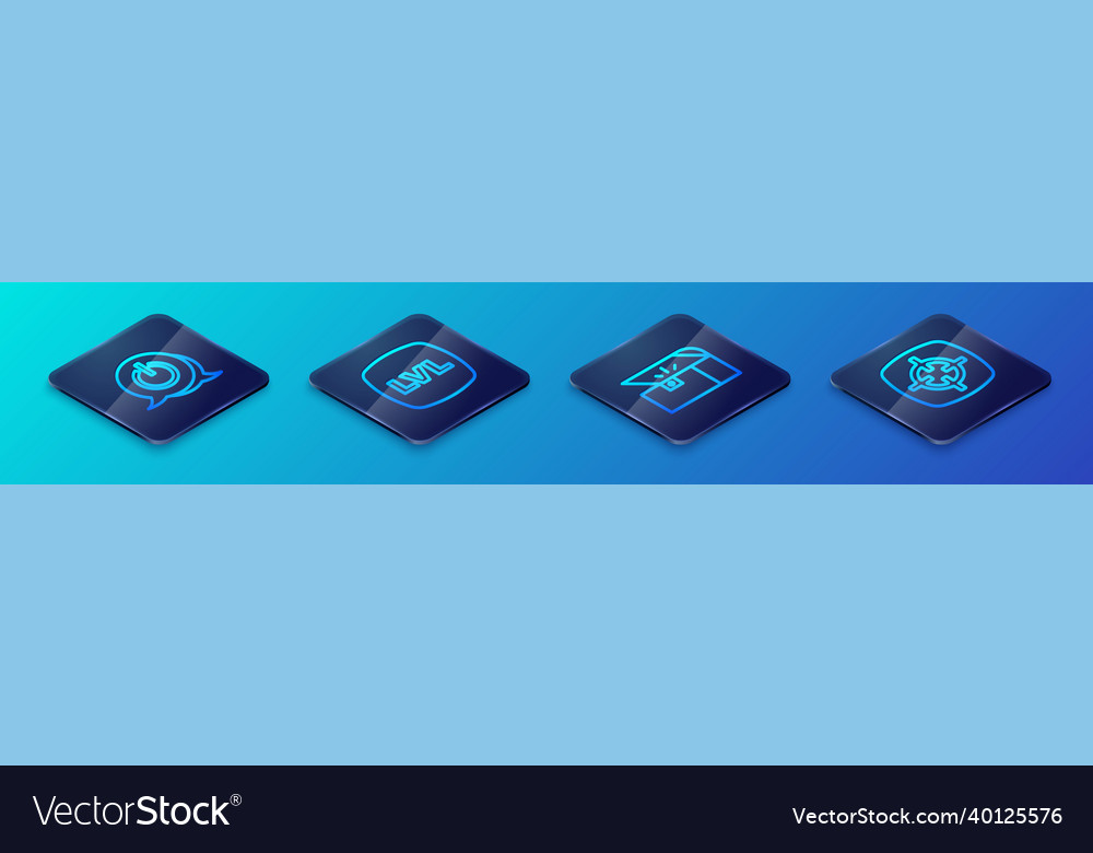 Set isometric line chest for game power button vector image Set isometric line chest for game power button