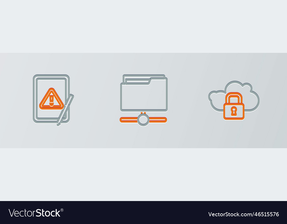 Set line cloud computing lock tablet vector image Set line cloud computing lock tablet