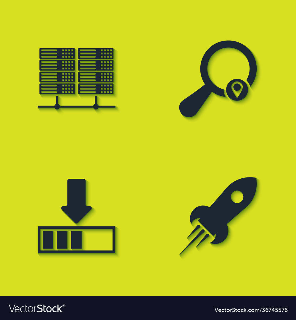 Set server data web hosting rocket ship vector image Set server data web hosting rocket ship