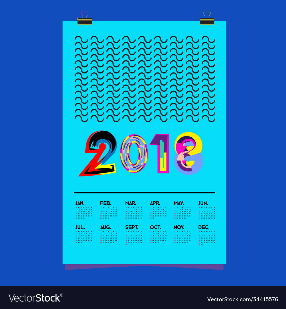 Set wall calendar 2018 template design