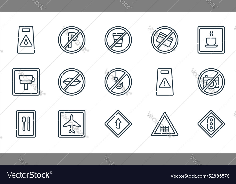 Signals and prohibitions line icons linear set vector image Signals and prohibitions line icons linear set
